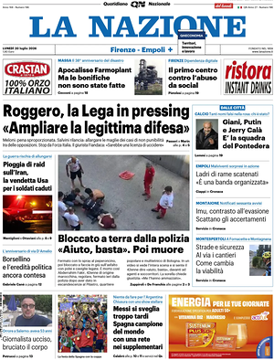 Prima pagina La Nazione di oggi - Quotidiano regionale