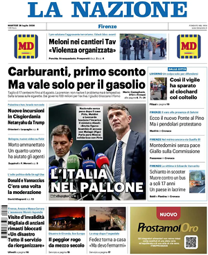 Prima pagina La Nazione di oggi - Quotidiano regionale