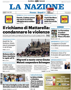 Prima pagina La Nazione di oggi - Quotidiano regionale