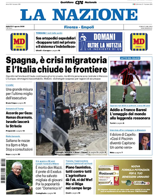 Prima pagina La Nazione di oggi - Quotidiano regionale