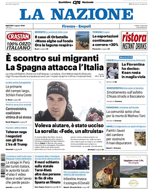 Prima pagina La Nazione di oggi - Quotidiano regionale