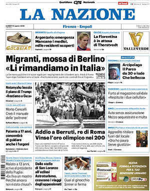 Prima pagina La Nazione di oggi - Quotidiano regionale