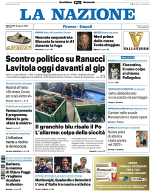 Prima pagina La Nazione di oggi - Quotidiano regionale