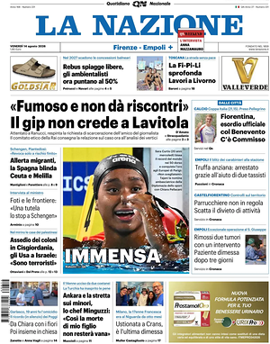 Prima pagina La Nazione di oggi - Quotidiano regionale