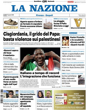 Prima pagina La Nazione di oggi - Quotidiano regionale