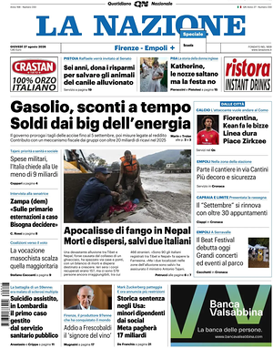 Prima pagina La Nazione di oggi - Quotidiano regionale