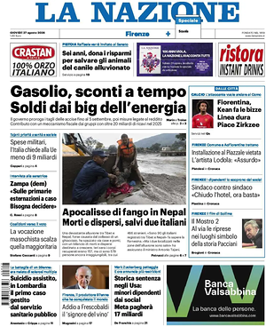Prima pagina La Nazione di oggi - Quotidiano regionale