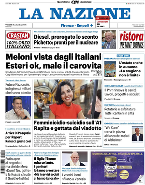 Prima pagina La Nazione di oggi - Quotidiano regionale