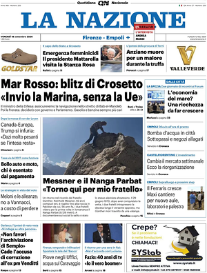 Prima pagina La Nazione di oggi - Quotidiano regionale