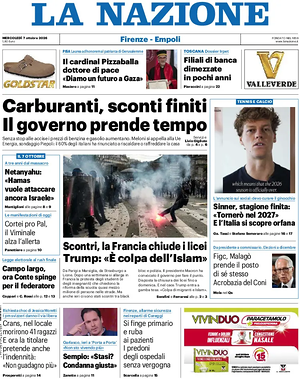 Prima pagina La Nazione di oggi - Quotidiano regionale