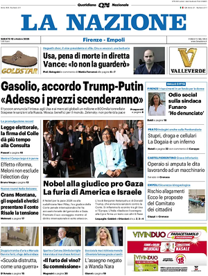 Prima pagina La Nazione di oggi - Quotidiano regionale