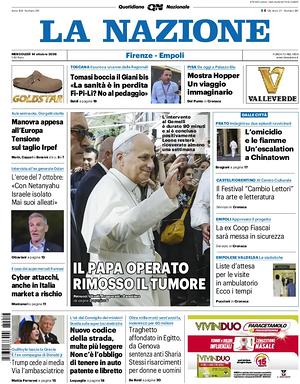 Prima pagina La Nazione di oggi - Quotidiano regionale