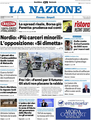 Prima pagina La Nazione di oggi - Quotidiano regionale