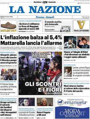 Prima pagina La Nazione di oggi - Quotidiano regionale