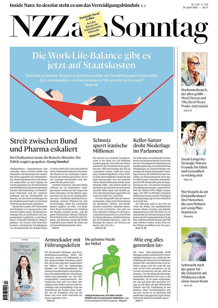 Portada Neue Zürcher Zeitung Sunday de hoy - Quiosco 26 abril 2026