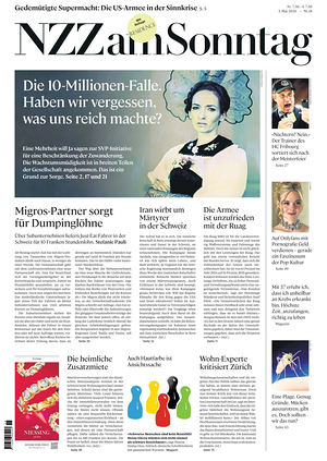 Prima pagina Neue Zürcher Zeitung Sunday di oggi - Quotidiano estero