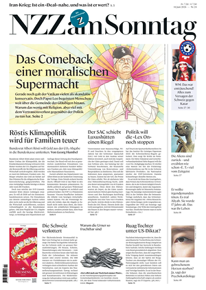 Prima pagina Neue Zürcher Zeitung Sunday di oggi - Quotidiano estero