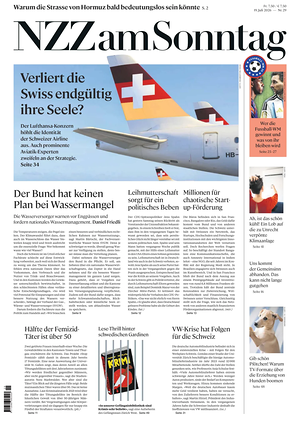 Prima pagina Neue Zürcher Zeitung Sunday di oggi - Quotidiano estero