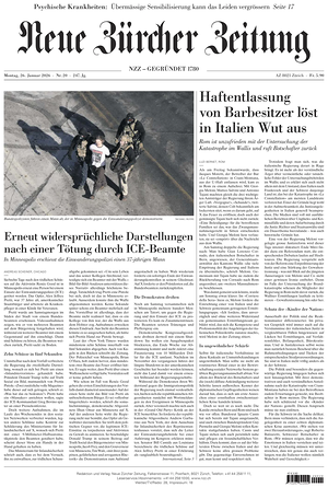 Prima pagina Neue Zürcher Zeitung di oggi - Quotidiano estero