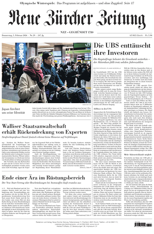 Prima pagina Neue Zürcher Zeitung di oggi - Quotidiano estero