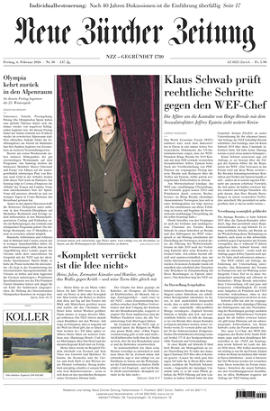 Prima pagina Neue Zürcher Zeitung di oggi - Quotidiano estero
