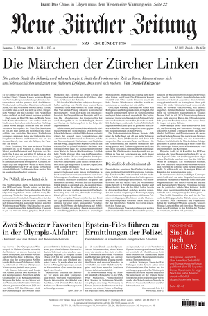 Prima pagina Neue Zürcher Zeitung di oggi - Quotidiano estero