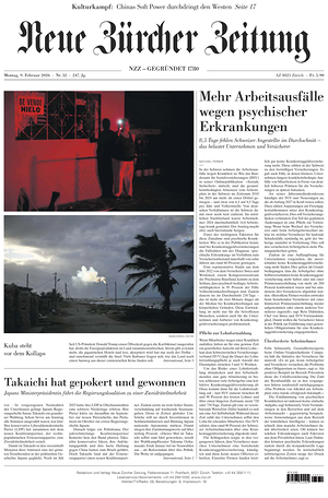 Prima pagina Neue Zürcher Zeitung di oggi - Quotidiano estero