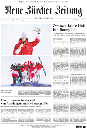Prima pagina Neue Zürcher Zeitung di oggi - Quotidiano estero