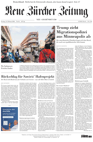 Prima pagina Neue Zürcher Zeitung di oggi - Quotidiano estero