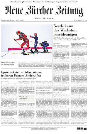 Prima pagina Neue Zürcher Zeitung di oggi - Quotidiano estero
