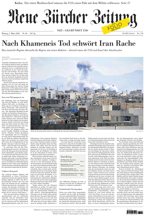 Prima pagina Neue Zürcher Zeitung di oggi - Quotidiano estero