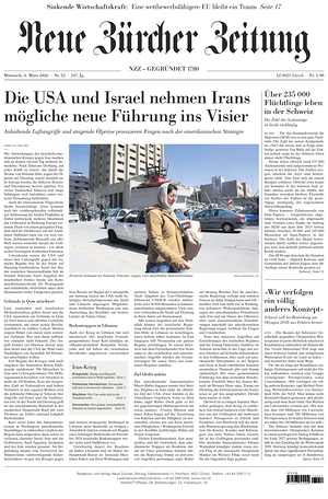 Prima pagina Neue Zürcher Zeitung di oggi - Quotidiano estero