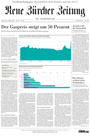 Prima pagina Neue Zürcher Zeitung di oggi - Quotidiano estero