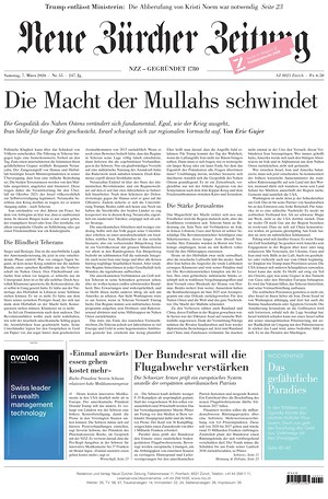 Prima pagina Neue Zürcher Zeitung di oggi - Quotidiano estero