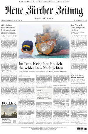Prima pagina Neue Zürcher Zeitung di oggi - Quotidiano estero