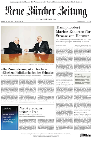 Prima pagina Neue Zürcher Zeitung di oggi - Quotidiano estero