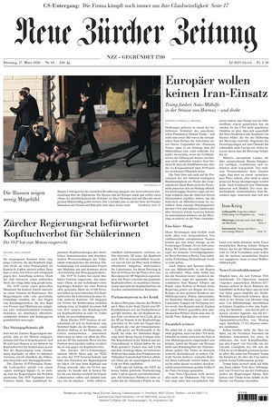 Prima pagina Neue Zürcher Zeitung di oggi - Quotidiano estero