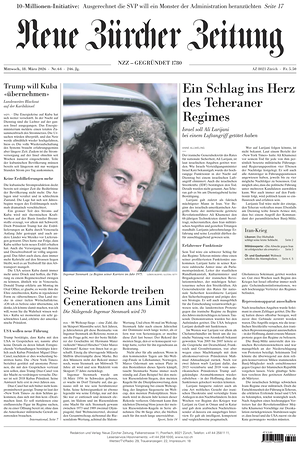 Prima pagina Neue Zürcher Zeitung di oggi - Quotidiano estero