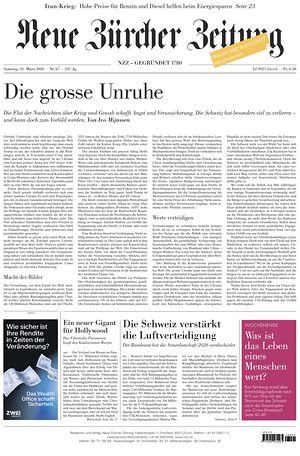 Prima pagina Neue Zürcher Zeitung di oggi - Quotidiano estero