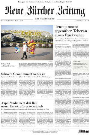 Prima pagina Neue Zürcher Zeitung di oggi - Quotidiano estero