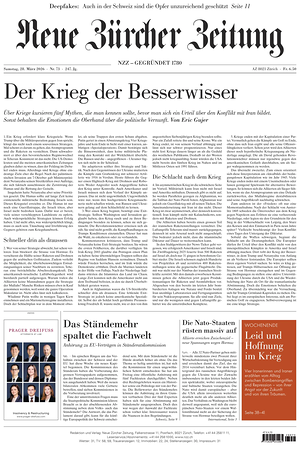 Prima pagina Neue Zürcher Zeitung di oggi - Quotidiano estero