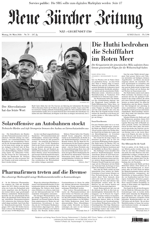 Prima pagina Neue Zürcher Zeitung di oggi - Quotidiano estero