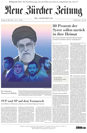 Prima pagina Neue Zürcher Zeitung di oggi - Quotidiano estero