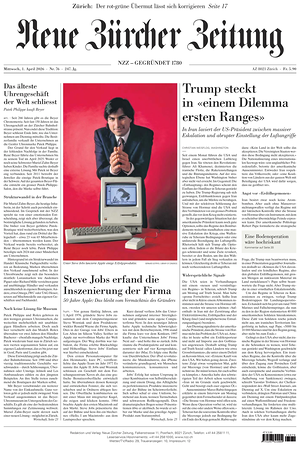 Prima pagina Neue Zürcher Zeitung di oggi - Quotidiano estero