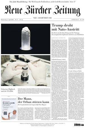 Prima pagina Neue Zürcher Zeitung di oggi - Quotidiano estero