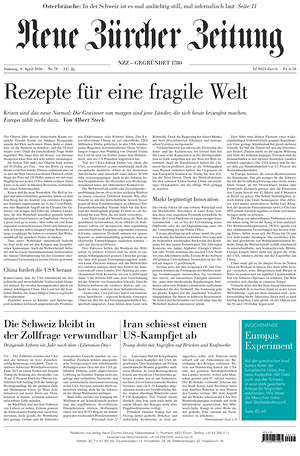 Prima pagina Neue Zürcher Zeitung di oggi - Quotidiano estero