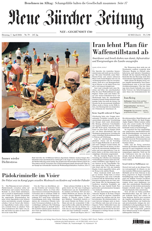 Prima pagina Neue Zürcher Zeitung di oggi - Quotidiano estero