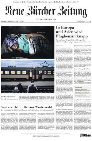 Prima pagina Neue Zürcher Zeitung di oggi - Quotidiano estero