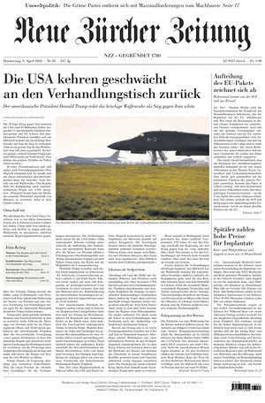 Prima pagina Neue Zürcher Zeitung di oggi - Quotidiano estero