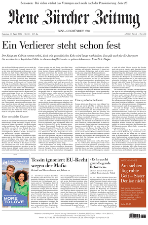 Prima pagina Neue Zürcher Zeitung di oggi - Quotidiano estero